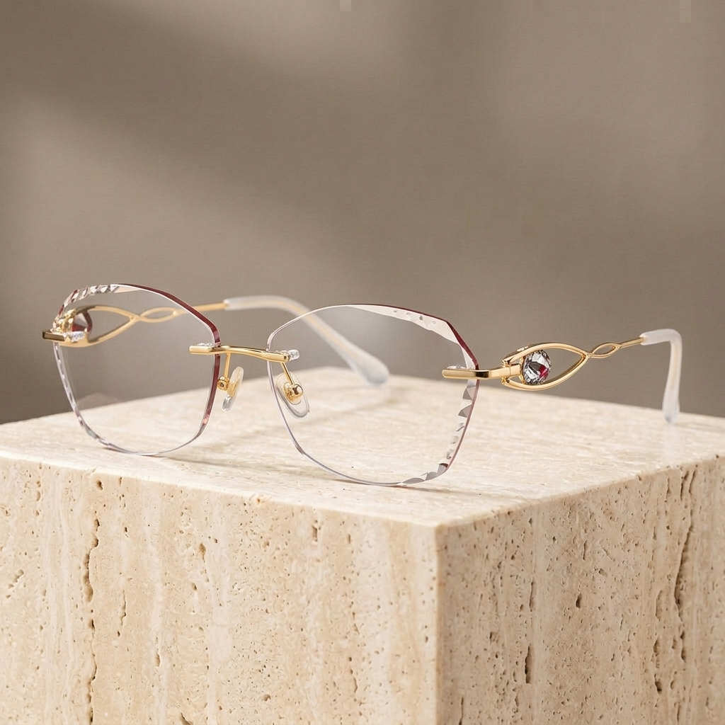 Chashma Ottica Women's Rimless Square Oval Titanium Eyeglasses 988022 - Gold Gray Red