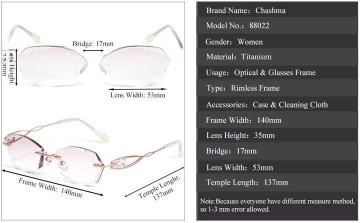 Chashma Ottica 988022 Eyeglasses — Frame Dimensions and Sizing Chart