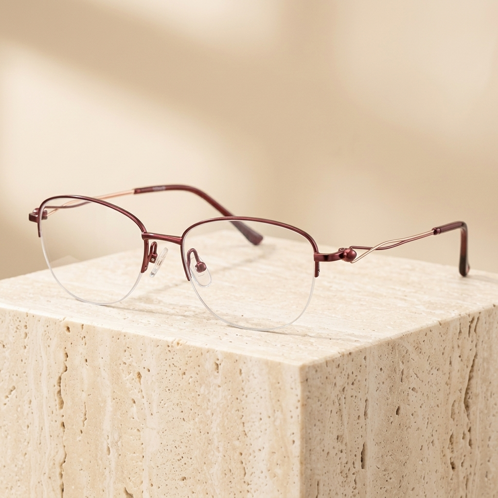 Chashma Ottica Women's Semi Rim Oval Square Titanium Eyeglasses 403008 - Wine Red