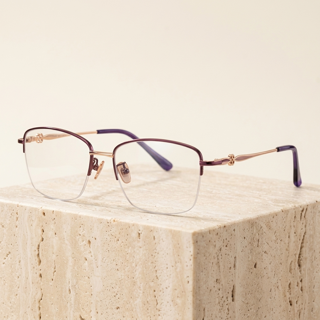 Chashma Ottica Women's Semi Rim Oval Square Titanium Eyeglasses 776810 - Purple-Rose Gold