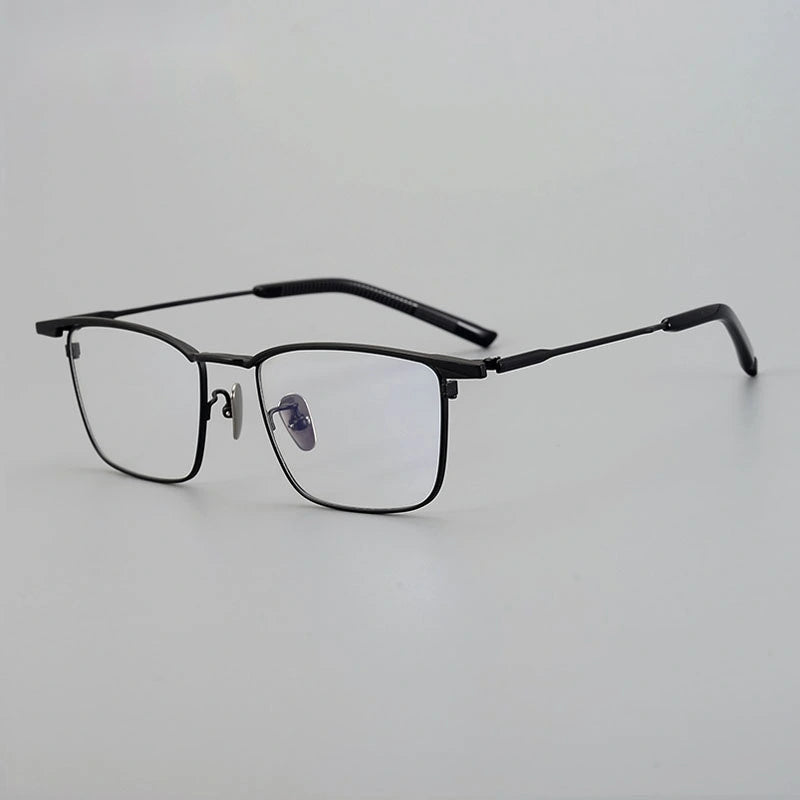 Chashma Unisex Full Rim Big Square Brow Line Titanium Eyeglasses 881156 - Black