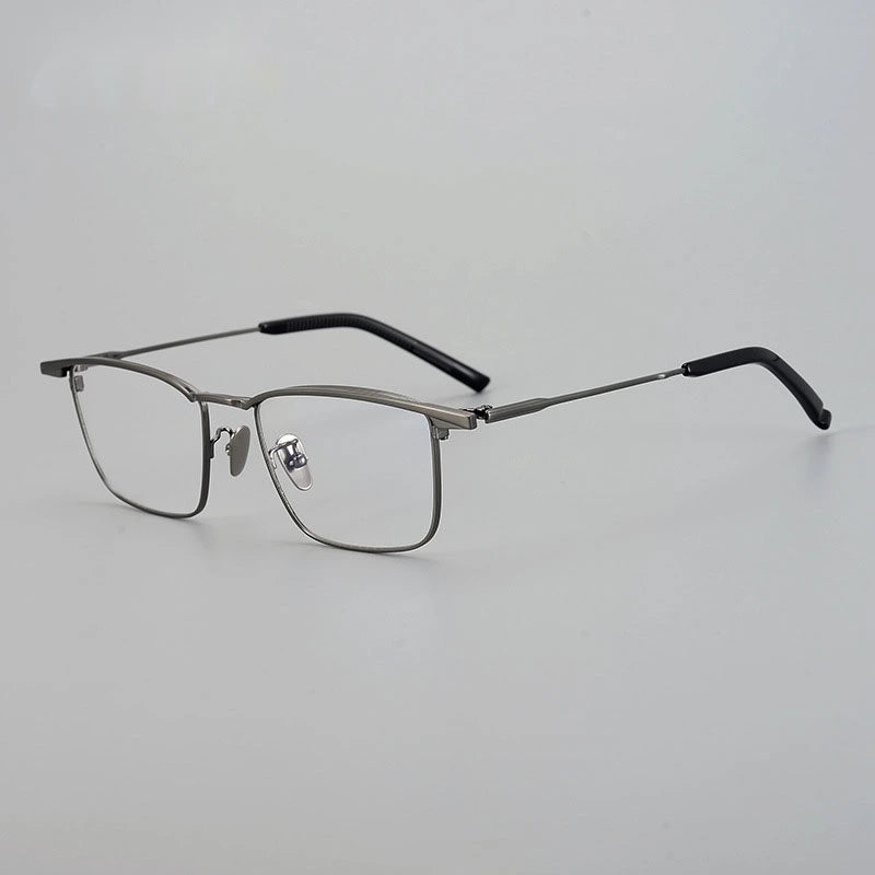 Chashma Unisex Full Rim Big Square Brow Line Titanium Eyeglasses 881156 - Gun