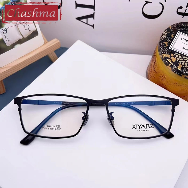 Chashma Unisex Full Rim Big Square Titanium Eyeglasses 882057 - C1-Matte Black