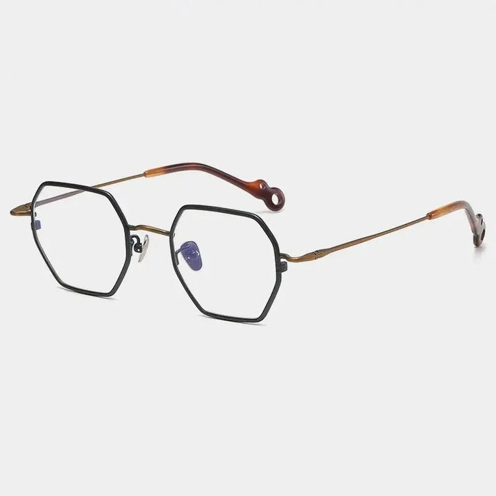 Chashma Unisex Full Rim Hexagon Square Titanium Eyeglasses 35961 - Black-Bronze