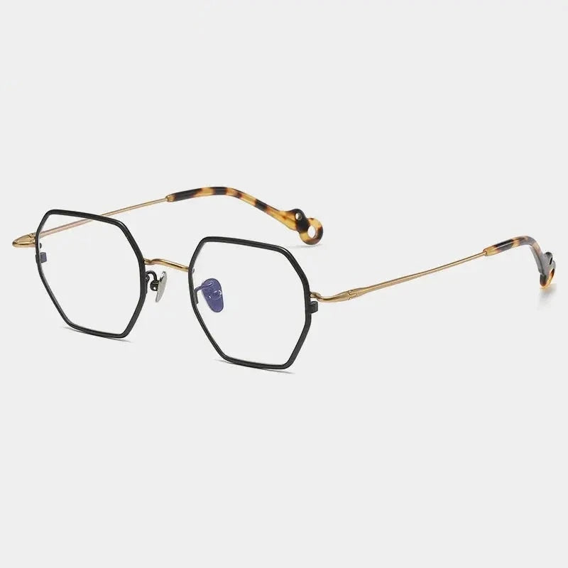 Chashma Unisex Full Rim Hexagon Square Titanium Eyeglasses 35961 - Black-Gold