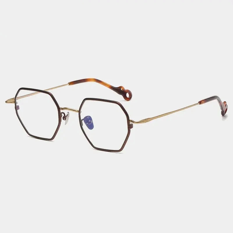 Chashma Unisex Full Rim Hexagon Square Titanium Eyeglasses 35961 - Brown-Gold