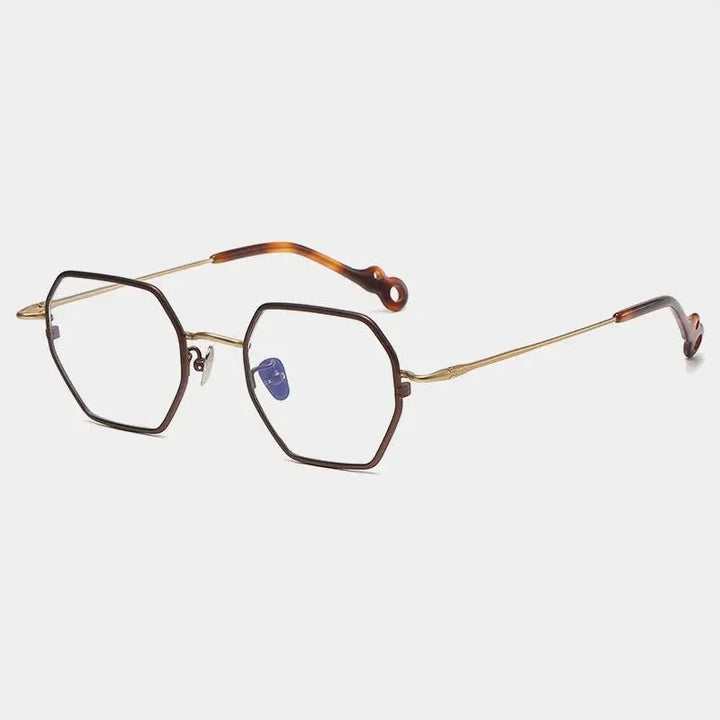Chashma Unisex Full Rim Hexagon Square Titanium Eyeglasses 35961 - Brown-Gold