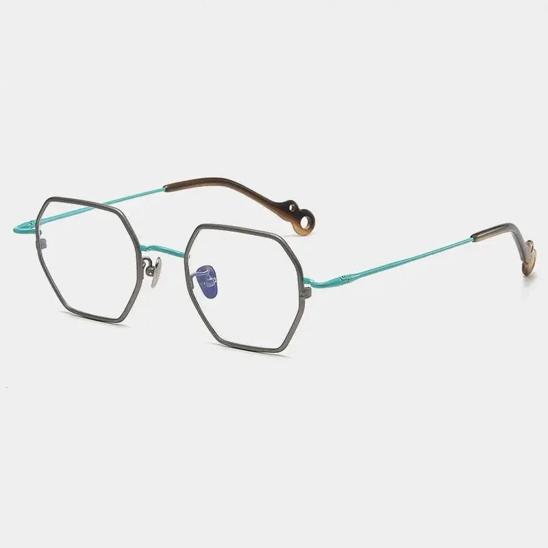 Chashma Unisex Full Rim Hexagon Square Titanium Eyeglasses 35961 - Gray-Green