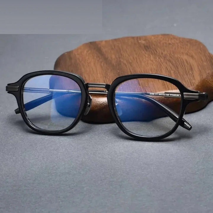 Chashma Unisex Full Rim Oval Square Acetate Titanium Eyeglasses 778828 - Black-Gray