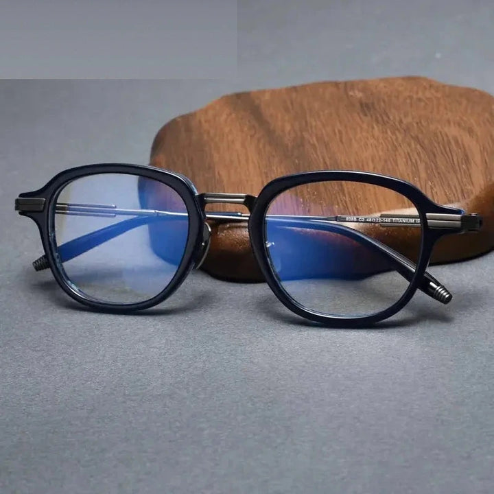Chashma Unisex Full Rim Oval Square Acetate Titanium Eyeglasses 778828 - Blue