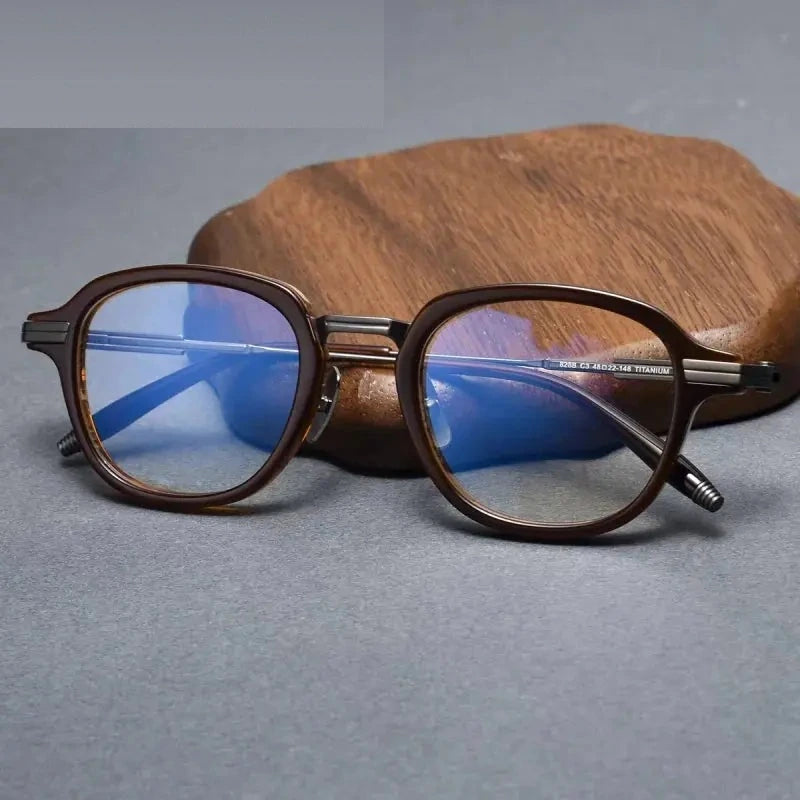 Chashma Unisex Full Rim Oval Square Acetate Titanium Eyeglasses 778828 - Coffee