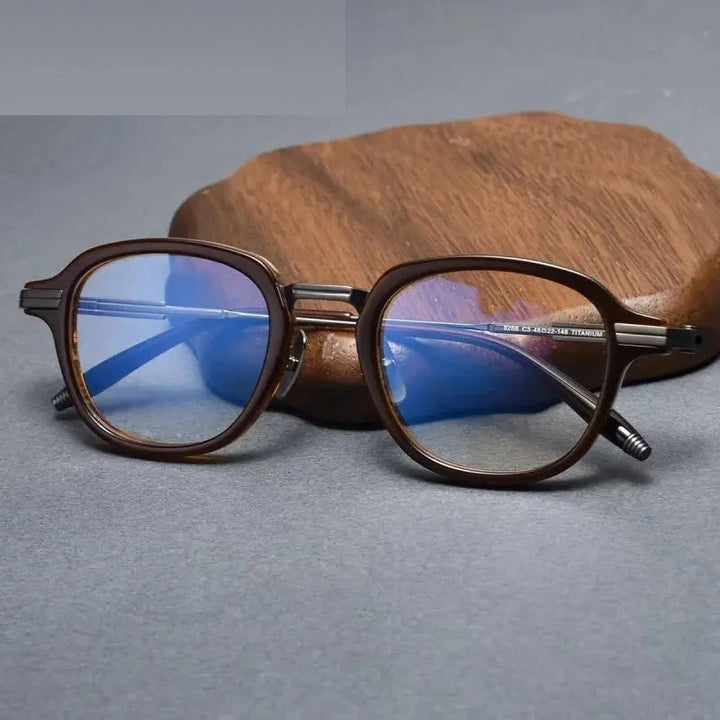 Chashma Unisex Full Rim Oval Square Acetate Titanium Eyeglasses 778828 - Coffee