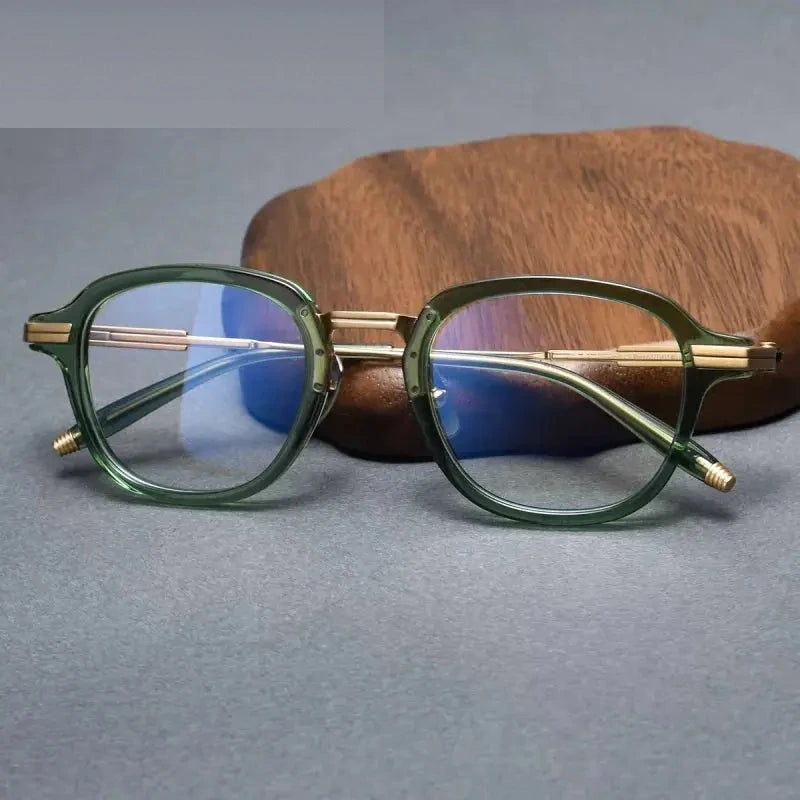 Chashma Unisex Full Rim Oval Square Acetate Titanium Eyeglasses 778828 - Green
