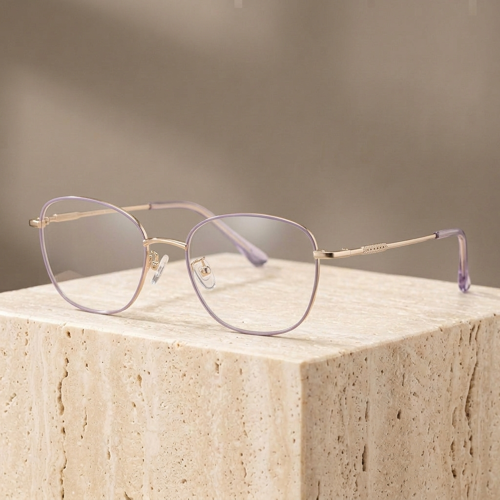 Chashma  Unisex Full Rim Oval Square Titanium Eyeglasses 406289 - Purple