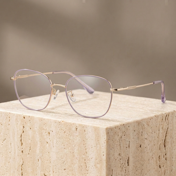 Chashma  Unisex Full Rim Oval Square Titanium Eyeglasses 406289 - Purple