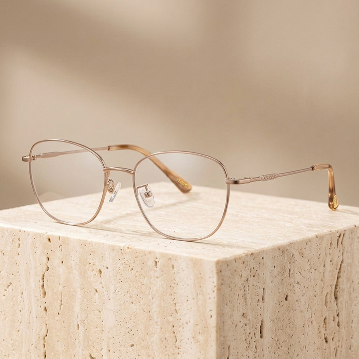 Chashma  Unisex Full Rim Oval Square Titanium Eyeglasses 406289 - Light Coffee