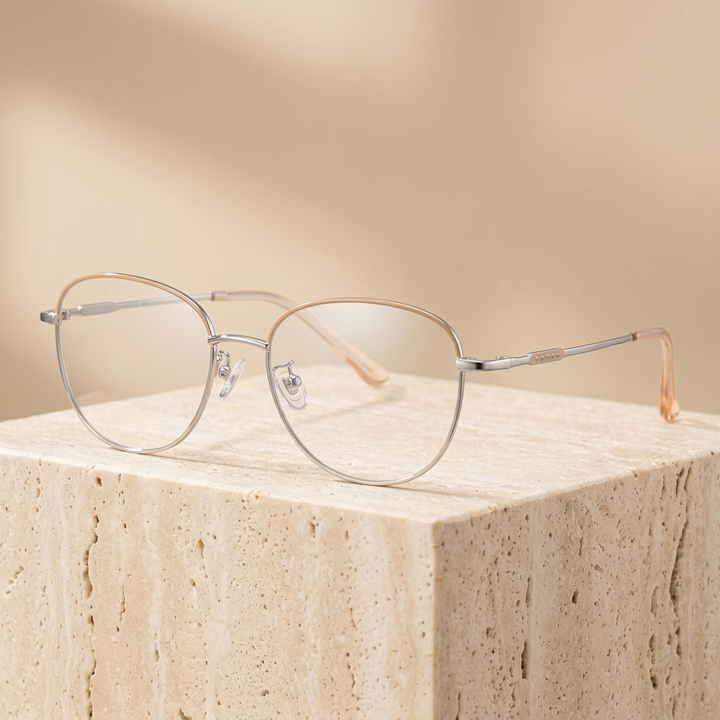 Chashma  Unisex Full Rim Oval Square Titanium Eyeglasses 406289 - Almond-Silver