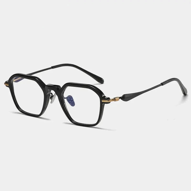 Chashma Unisex Full Rim Polygon Square Acetate Titanium Eyeglasses 36065 - Black-Gold