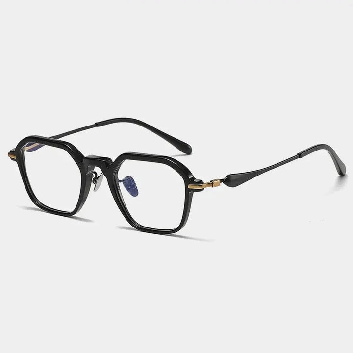 Chashma Unisex Full Rim Polygon Square Acetate Titanium Eyeglasses 36065 - Black-Gold