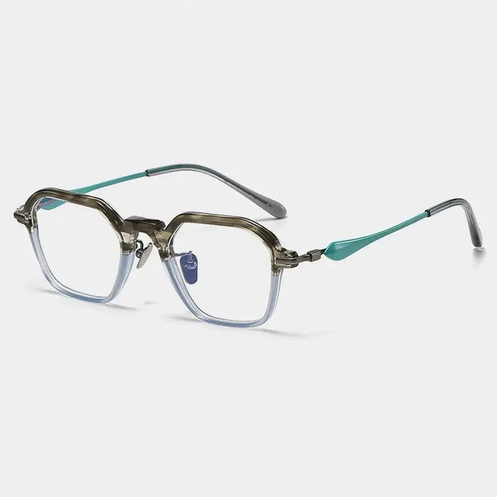 Chashma Unisex Full Rim Polygon Square Acetate Titanium Eyeglasses 36065 - Brown Stripe-Green