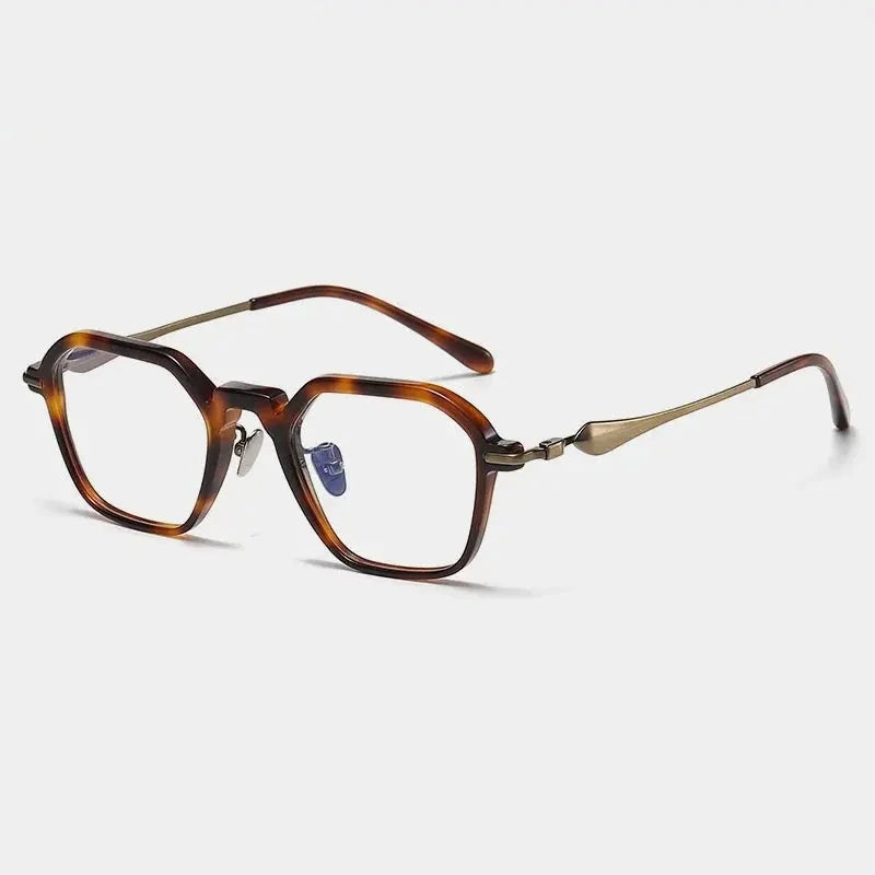 Chashma Unisex Full Rim Polygon Square Acetate Titanium Eyeglasses 36065 - Leopard-Bronze