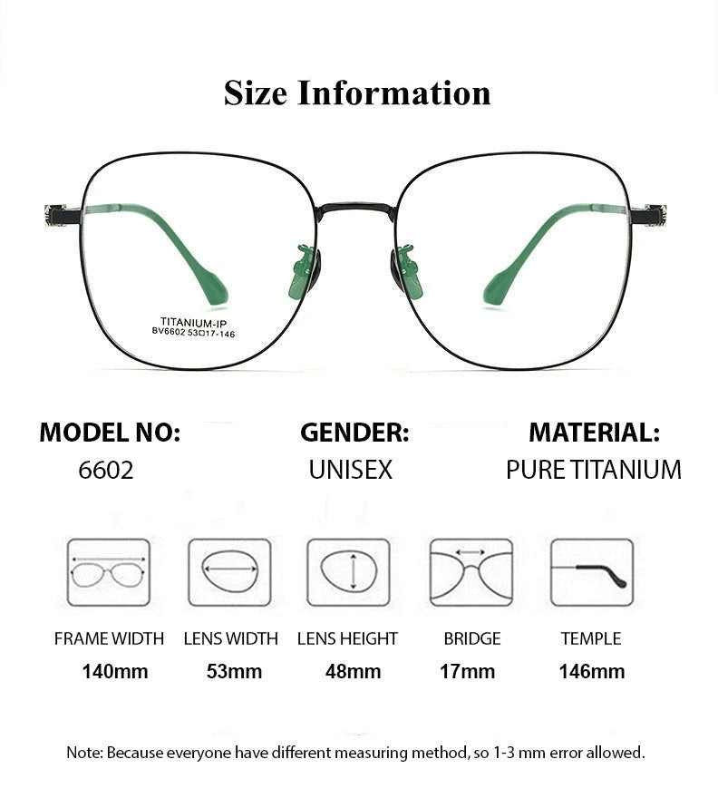 Chashma Unisex Full Rim Polygon Square Titanium Eyeglasses 876602 - Size Chart