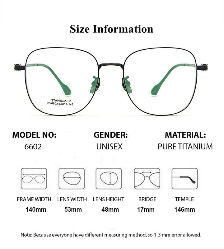 Chashma Unisex Full Rim Polygon Square Titanium Eyeglasses 876602 - Size Chart