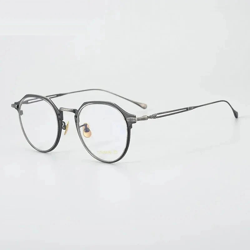 Chashma Unisex Full Rim Polygon Titanium Acetate Eyeglasses 871061 - Black-Gun