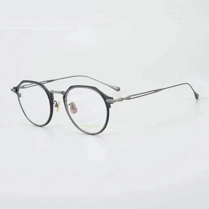 Chashma Unisex Full Rim Polygon Titanium Acetate Eyeglasses 871061 - Black-Silver