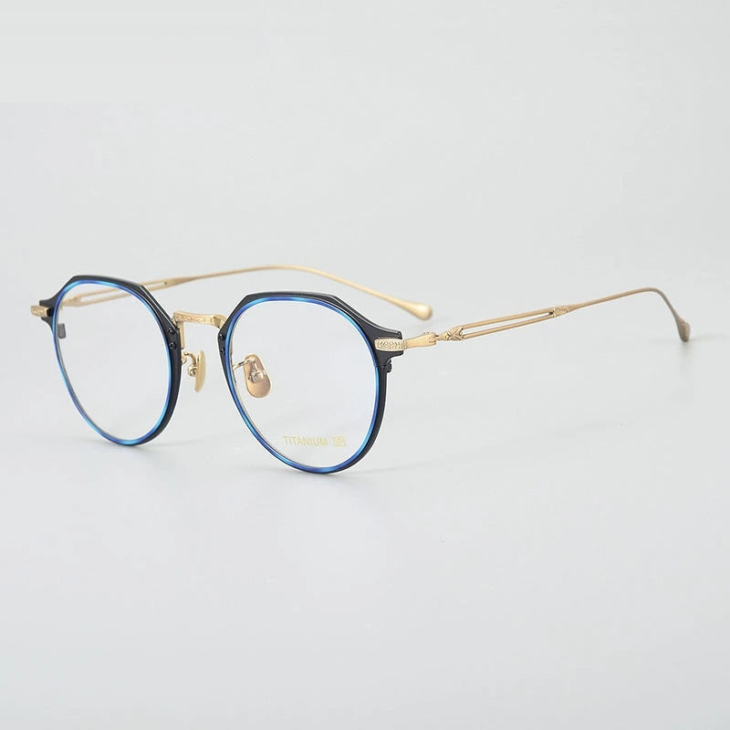 Chashma Unisex Full Rim Polygon Titanium Acetate Eyeglasses 871061 - Blue Amber-Gold