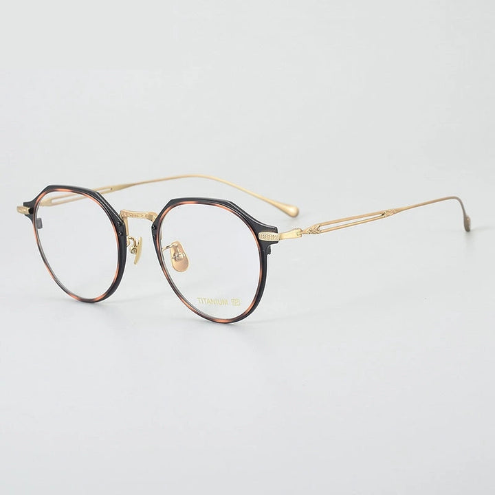 Chashma Unisex Full Rim Polygon Titanium Acetate Eyeglasses 871061 - Leopard-Gold