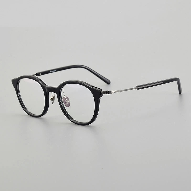 Chashma Unisex Full Rim Round Acetate Titanium Eyeglasses 871123 - Black