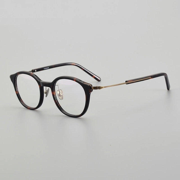 Chashma Unisex Full Rim Round Acetate Titanium Eyeglasses 871123 - Leopard