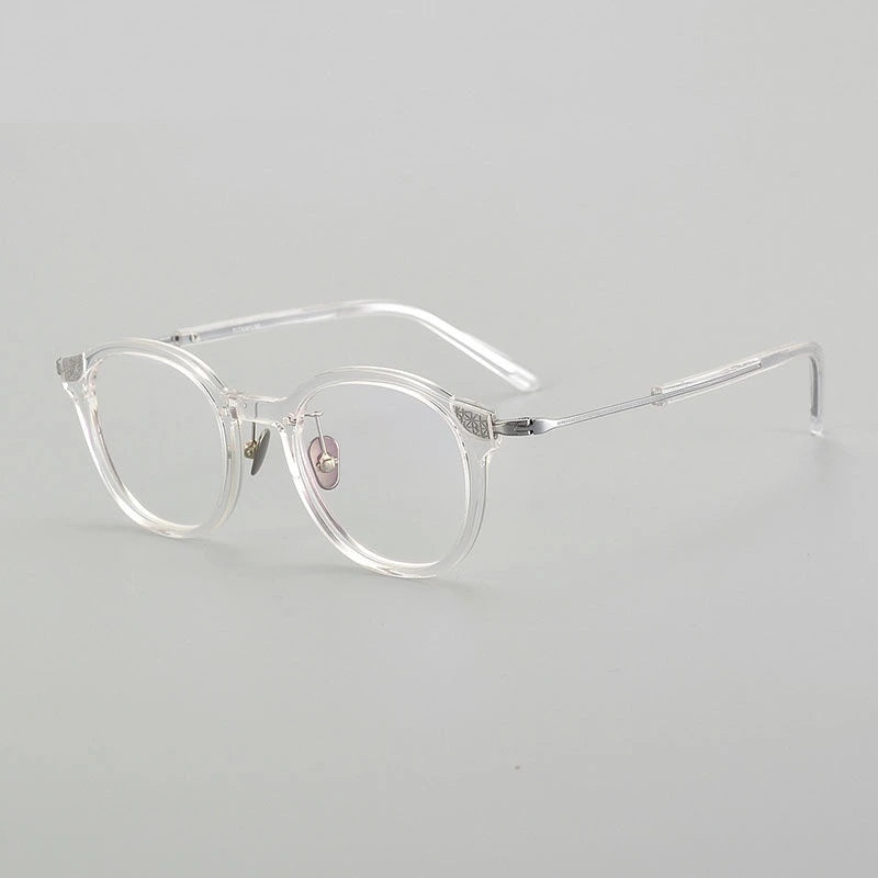 Chashma Unisex Full Rim Round Acetate Titanium Eyeglasses 871123 - Transparent