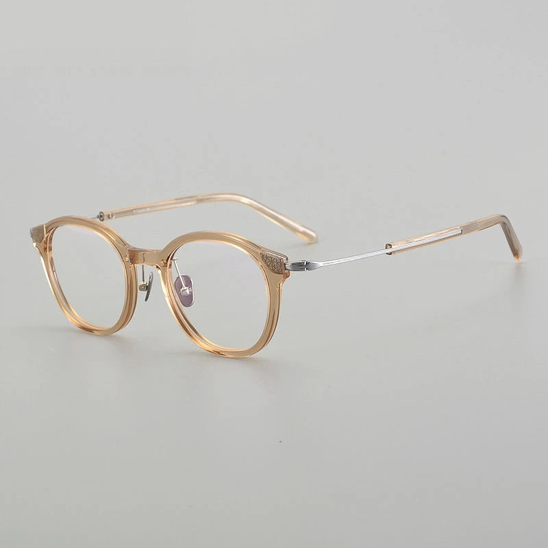 Chashma Unisex Full Rim Round Acetate Titanium Eyeglasses 871123 - Transparent Brown