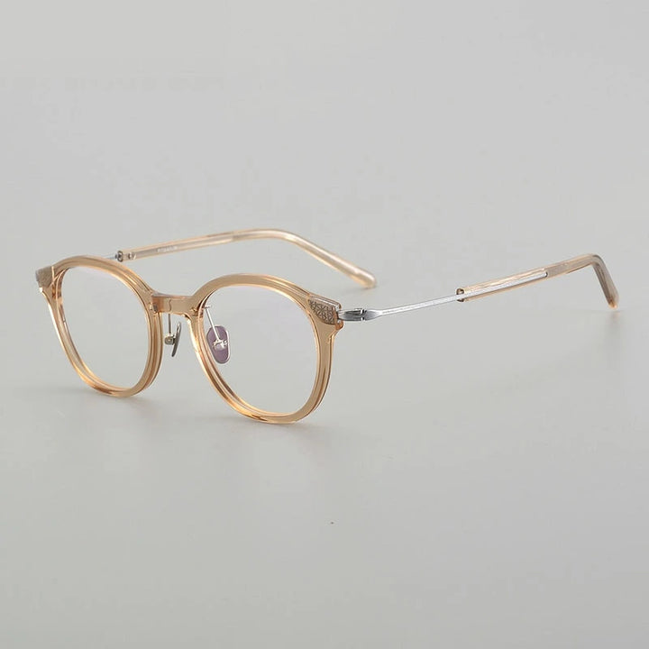 Chashma Unisex Full Rim Round Acetate Titanium Eyeglasses 871123 - Transparent Brown