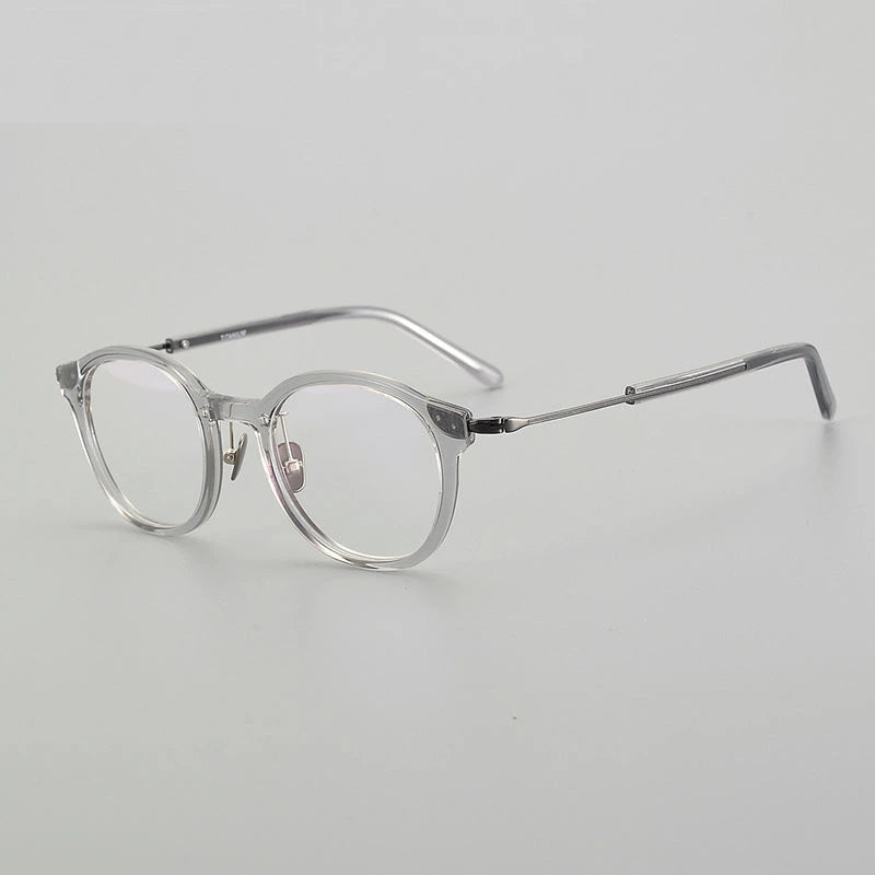 Chashma Unisex Full Rim Round Acetate Titanium Eyeglasses 871123 - Transparent Gray