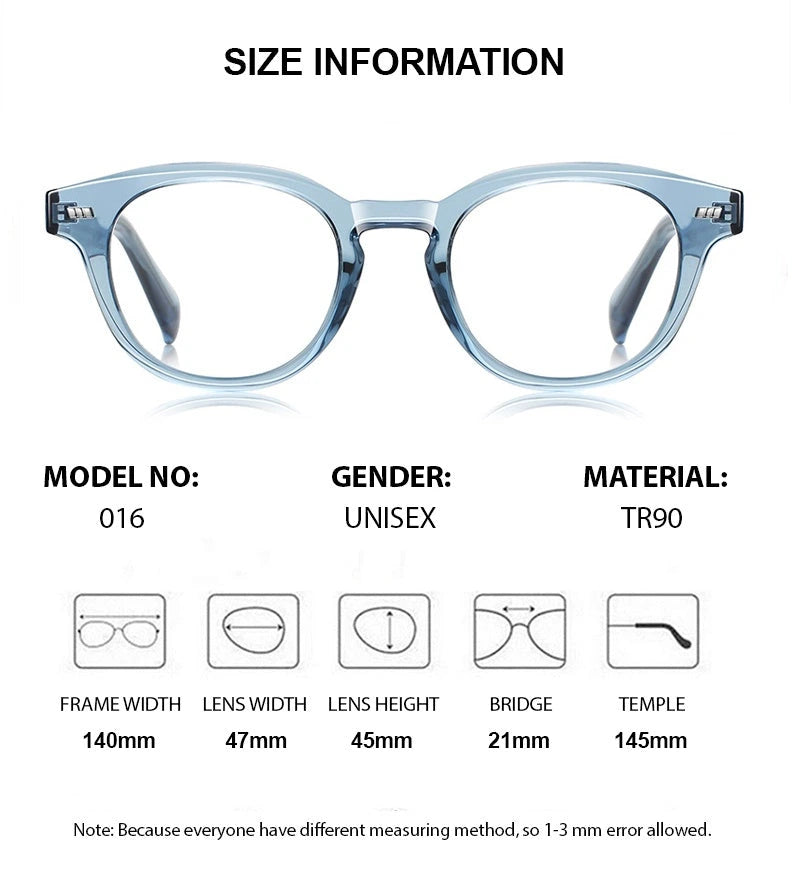 Chashma Unisex Full Rim Round Tr 90 Titanium Eyeglasses 52016 - Size Chart