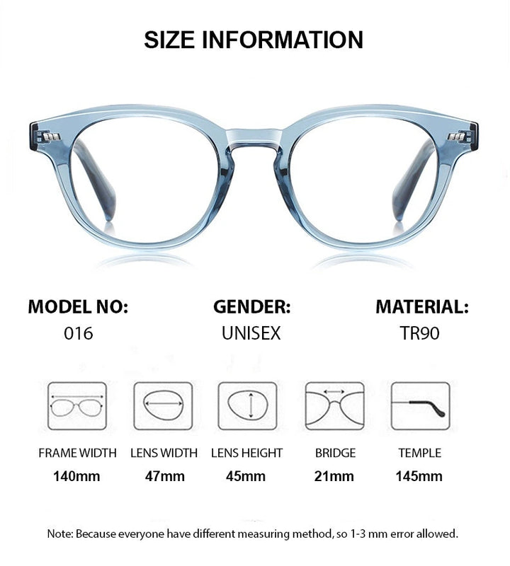 Chashma Unisex Full Rim Round Tr 90 Titanium Eyeglasses 52016 - Size Chart