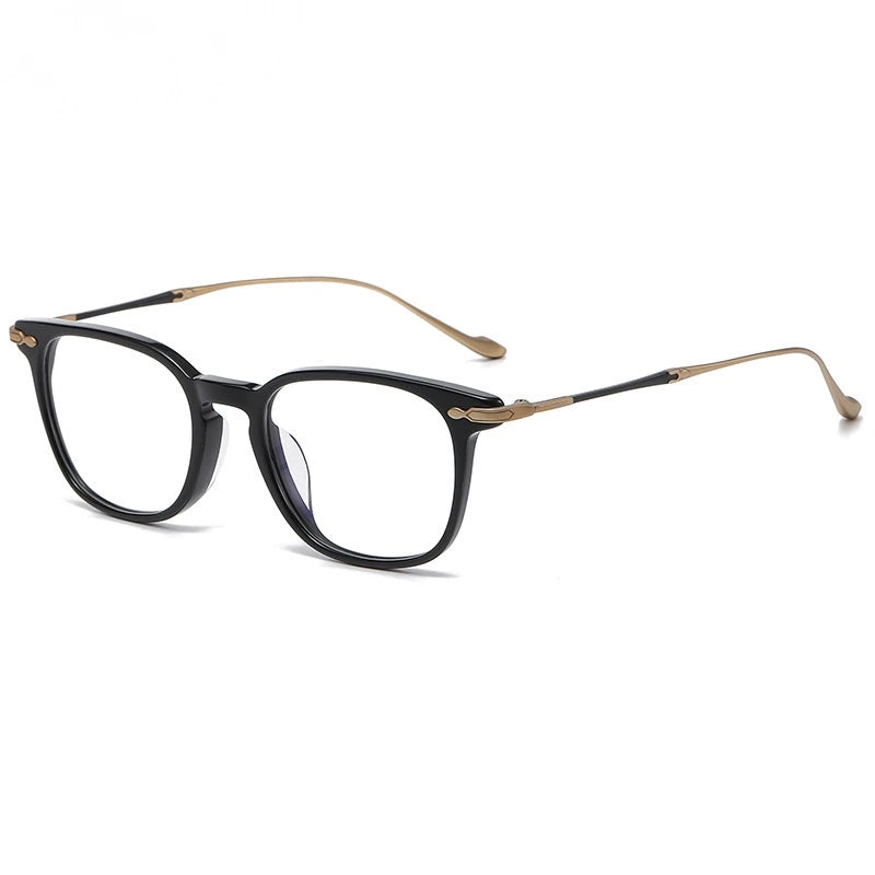 Chashma Unisex Full Rim Square Acetate Titanium Eyeglasses 685888 - Black-Gold