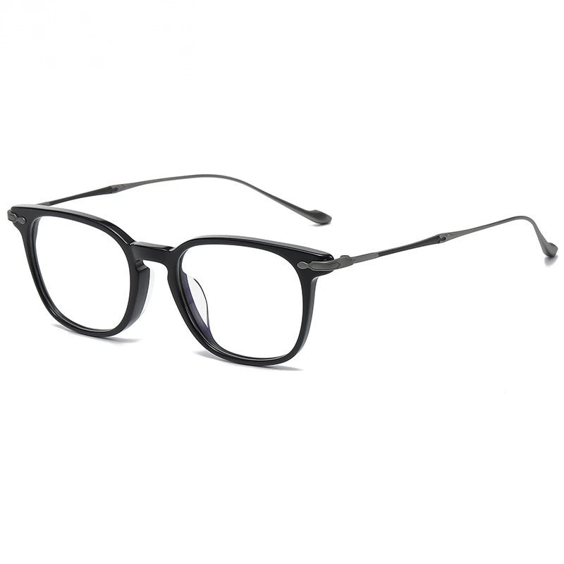 Chashma Unisex Full Rim Square Acetate Titanium Eyeglasses 685888 - Black-Gun