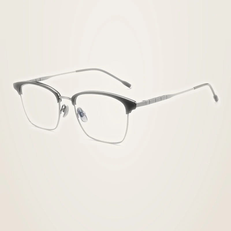 Chashma Unisex Full Rim Square Acetate Titanium Eyeglasses 871865 - Black-Gun