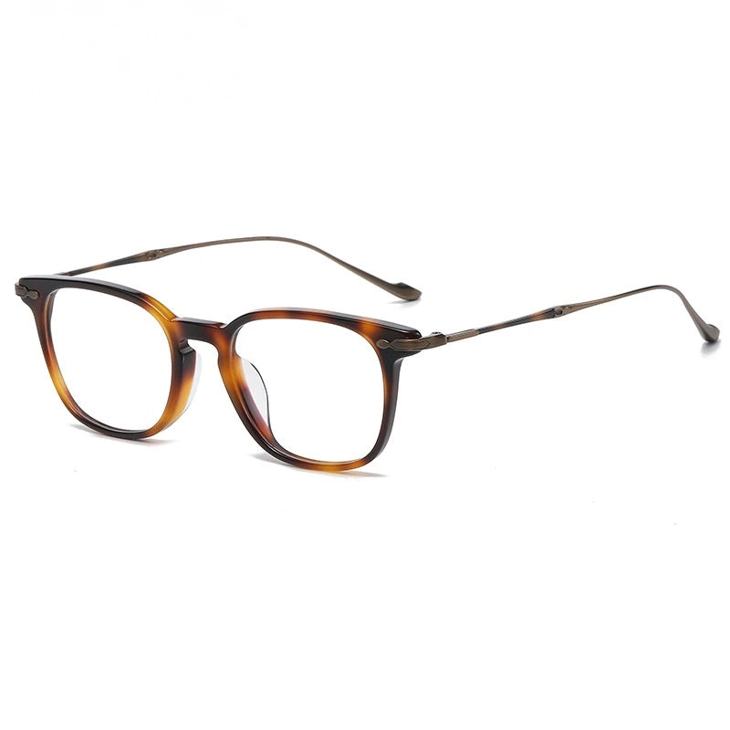 Chashma Unisex Full Rim Square Acetate Titanium Eyeglasses 685888 - Leopard-Bronze