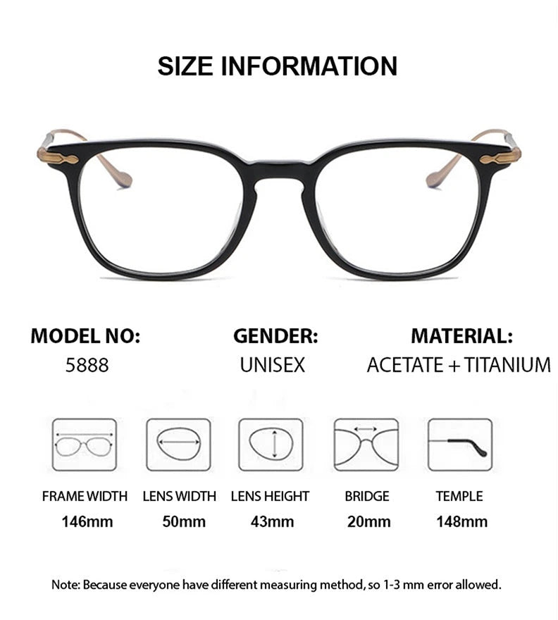 Chashma Unisex Full Rim Square Acetate Titanium Eyeglasses 685888 - Size Chart