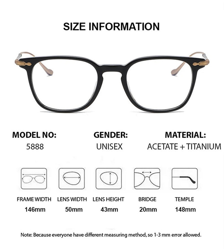 Chashma Unisex Full Rim Square Acetate Titanium Eyeglasses 685888 - Size Chart