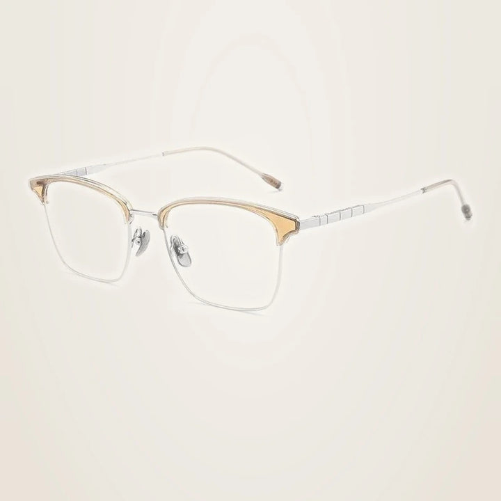 Chashma Unisex Full Rim Square Acetate Titanium Eyeglasses 871865 - Transp Brown-Silver