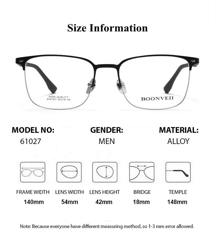 Chashma Unisex Full Rim Square Alloy Eyeglasses 561027 - Size Chart