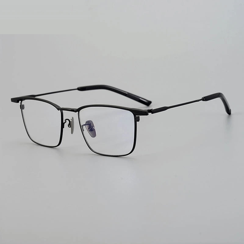 Chashma Unisex Full Rim Square Brow Line Titanium Eyeglasses 966156 - Black