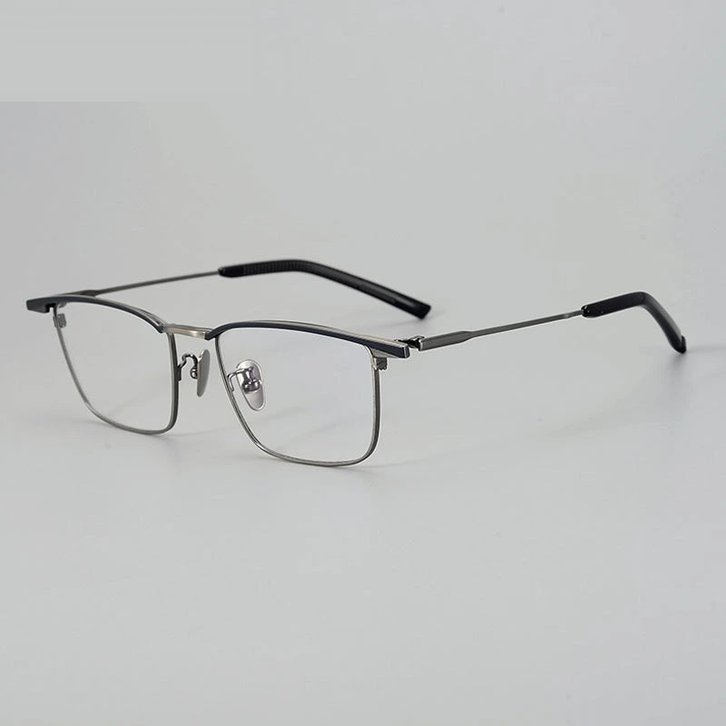 Chashma Unisex Full Rim Square Brow Line Titanium Eyeglasses 966156 - Black-Gun