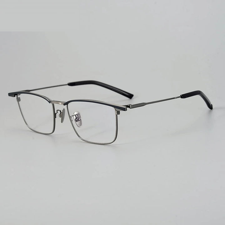 Chashma Unisex Full Rim Square Brow Line Titanium Eyeglasses 966156 - Black-Gun